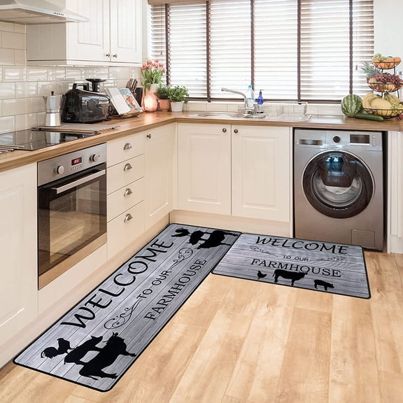 Farmhouse Kitchen Rug Set of 2, Standing Area Mats, Non-Slip Farmhouse Rugs and Mats, Washable Runner Rugs for Kitchen Farmhouse Sink Laundry Room Dining Room Ecoration