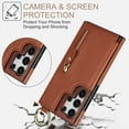 thumbnail image 3 of Wallet Case for Samsung Galaxy S22 Ultra, Premium Vintage PU Leather Magnetic Closure Handbag Zipper Pocket Case Kickstand Card Holder Slots with Ring Hook Shockproof Flip Cover, Brown, 3 of 9