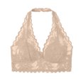 thumbnail image 4 of Iugvhana Women's Lace Halter Bras V-Neck Side Closure Push Up Bra Backless Elegant Scalloped Trim Party Date Night Bras Daily Bra Beige S, 4 of 6