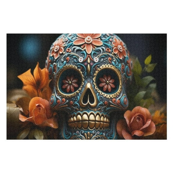 Puzzles for Adults 300 Pieces - Day Dead Celebration Colorful Skulls Flowers Puzzle Challenging Educational Toys Puzzles Reduced Pressure Gift
