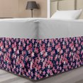 thumbnail image 1 of Navy and Blush Bed Skirt, Delicate Spring Theme Flourishing Sakura Petals Japanese Garden, Elastic Bedskirt Dust Ruffle Wrap Around for Bedding Decor, 4 Sizes, Dark Blue Coral Pink, by Ambesonne, 1 of 2