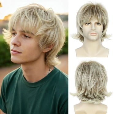 Creamily 10 Inch Blonde Mullet wig|Adult Funny Wigs for Men  70s 80s Wig