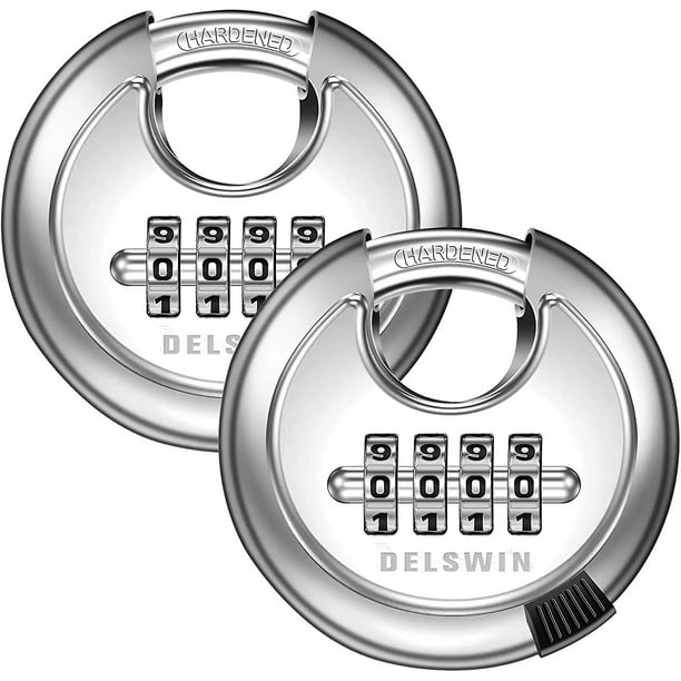 Candado de disco con combinación de 4 dígitos con grillete de acero endurecido Cerradura de puerta combinada para exteriores para cobertizos, unidad de almacenamiento, garaje, cerca, lengüeta de