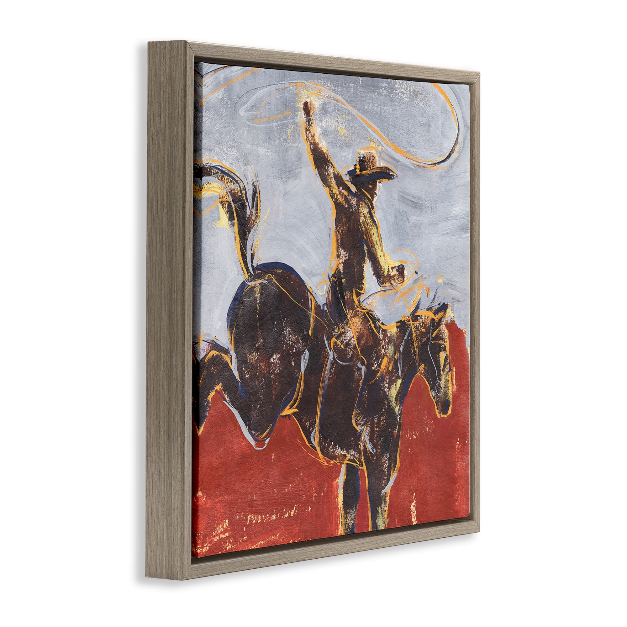 Stupell Industries Western Cowboy Wild Horse Animals & Insects Painting Brown Floater Framed Canvas Art Print Wall Art, 25 x 25