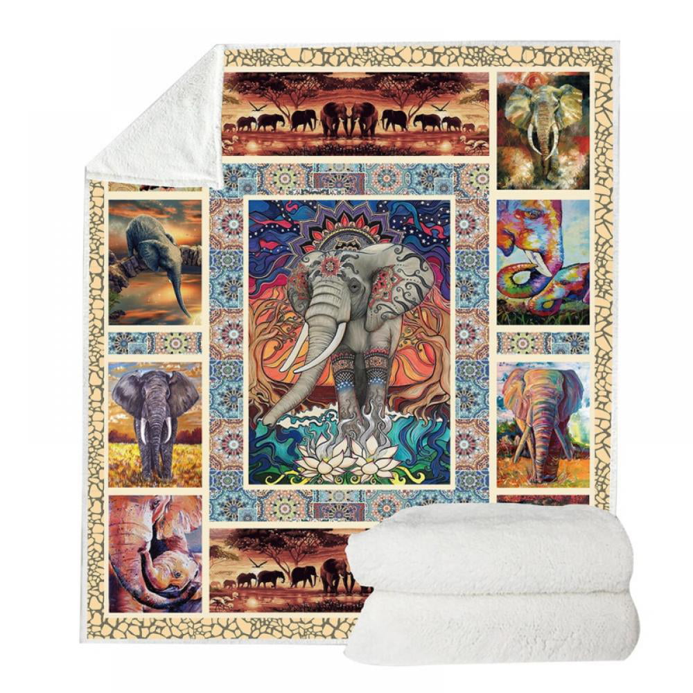 Asian Elephant Throw Blanket for Couch Sofa Bed Plush Fleece Blanket Soft Cozy Bedding for Kids and Adults Room Bedroom 