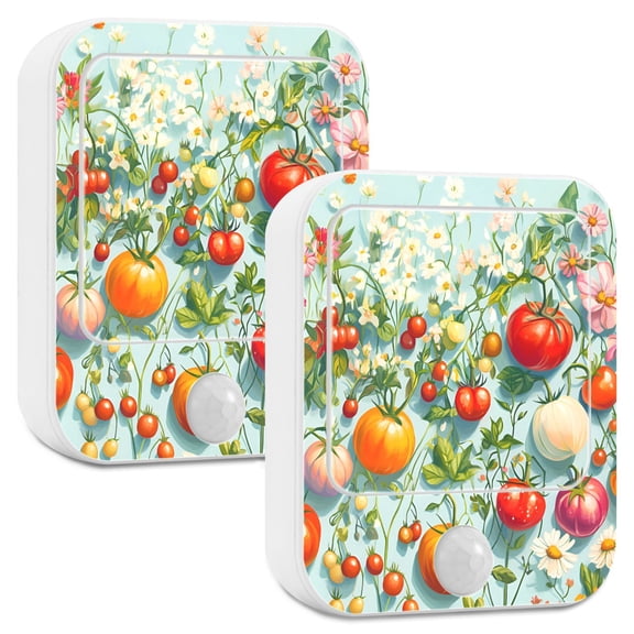 Yayeee LED Night Lights with Motion Detectors Auto Dusk to Dawn Light Sensors, 2 Pack, Green Floral Tomatoes