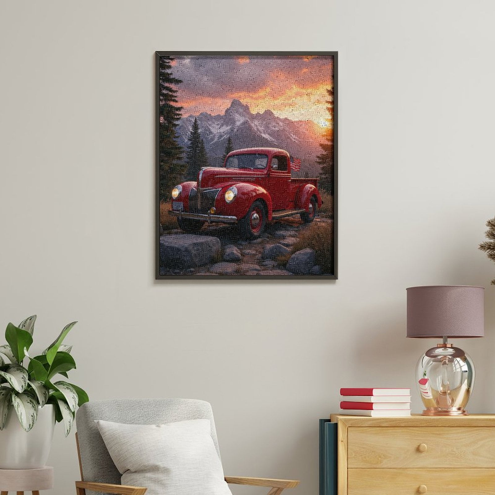 Paint by Numbers Kit for Adults, Vintage Red Truck Mountain Sunset Paint by Numbers, Easy Paint by Numbers Kit for Adults Beginner, DIY Adult Paint by Number Kits on Canvas, Home Decor