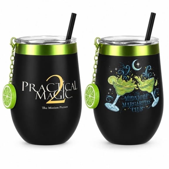 Practical Magic 2 Enamel Charm Tumbler Set, Insulated Stainless Steel Cup with Lid, Straw & Lime Charm, Midnight Margaritas Club Travel Tumbler for Home & Outdoor