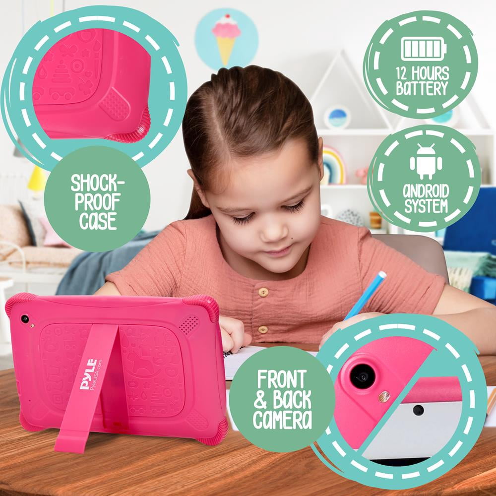 Pyle Kids Tablet W/ Stylus Pen 7 Inch Wi-Fi Android 10 Children Tablet 1GB RAM 8 gb Storage (Pink)