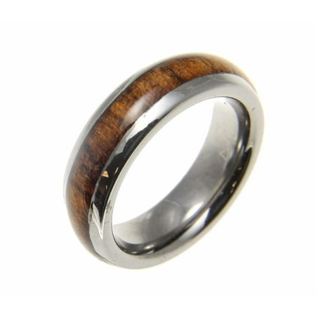 Hawaiian Style Band - Genuine inlay Hawaiian koa wood band ring tungsten comfort fit dome style 6mm size 5
