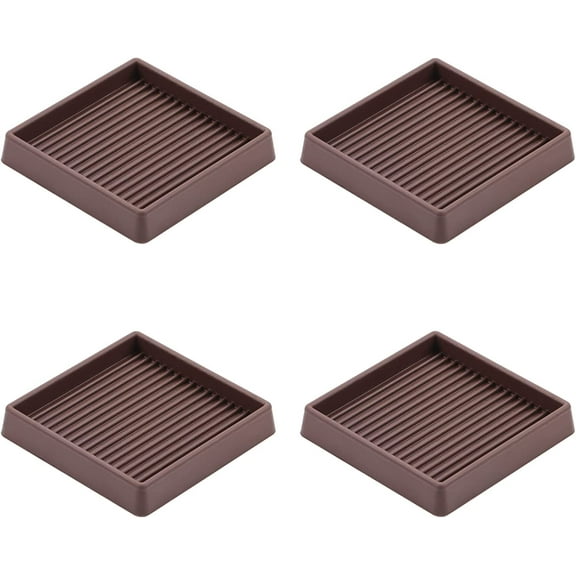 3 x 3 inch Square Rubber Furniture Caster Cups, Happon 4 Pack Anti-Sliding Furniture Pads Bed Stopper Floor Protectors Protect Home Flooring Brown