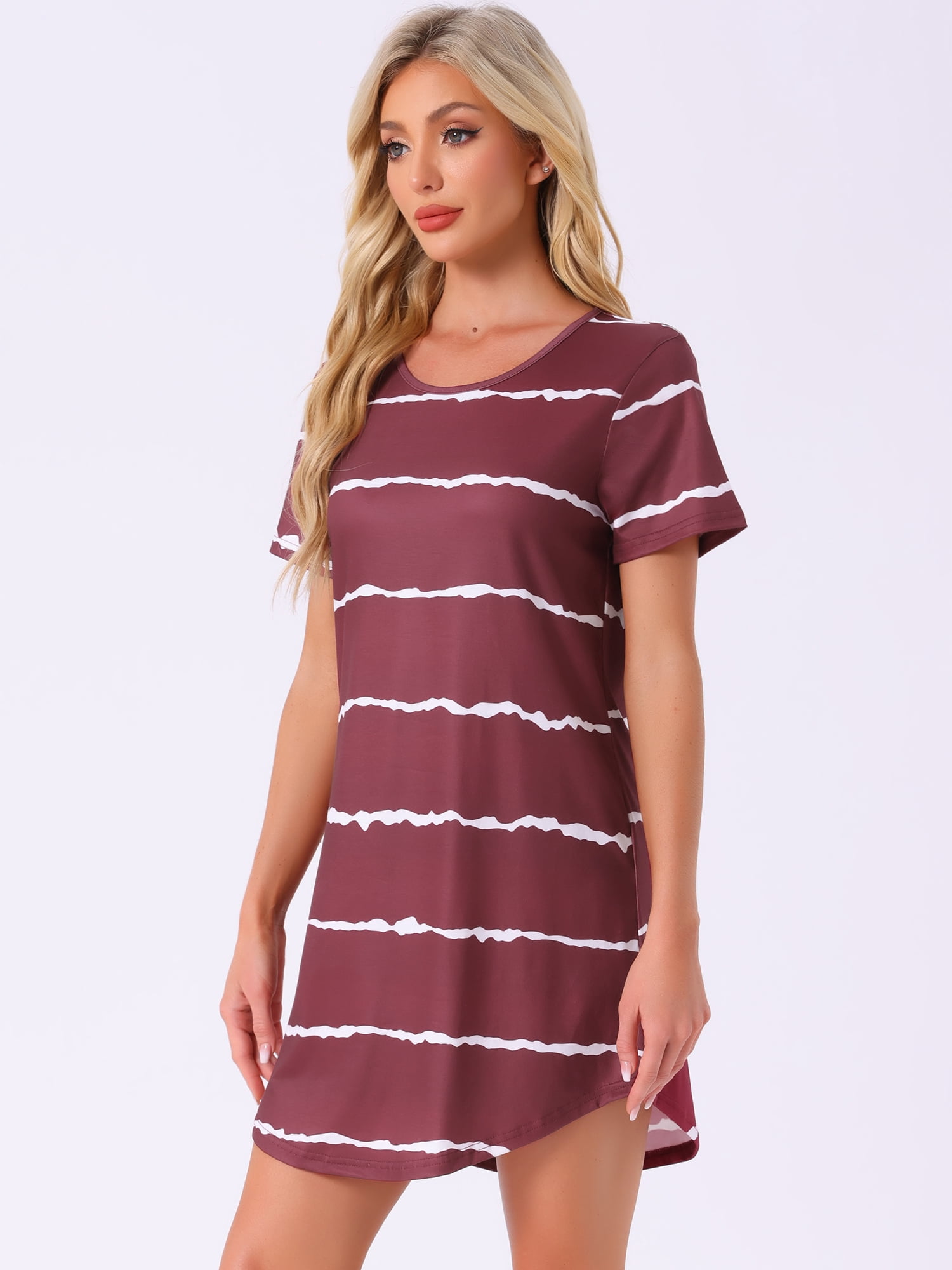 DARING DIVA Women's Round Neck Striped Short Sleeve Sleepshirt Nightgown 3XL Red