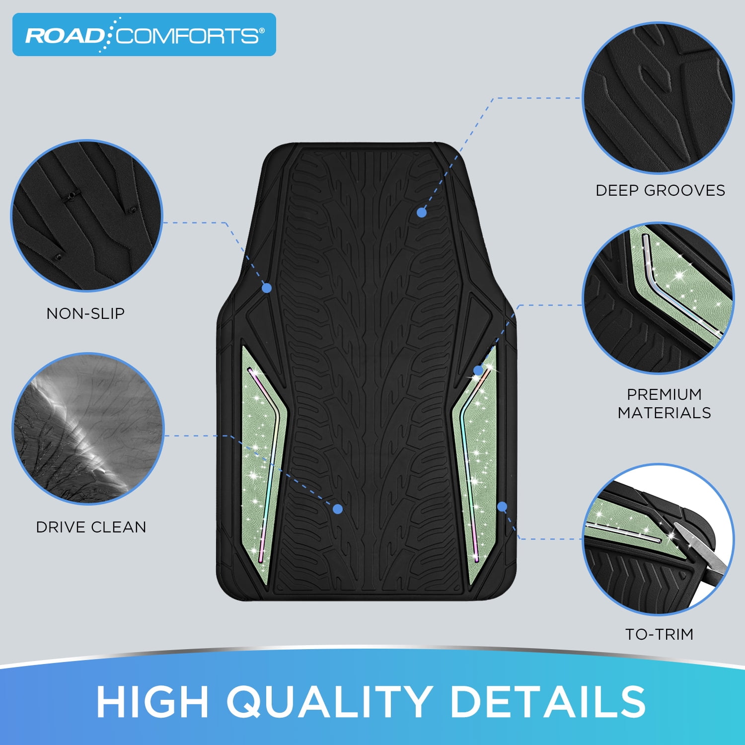 Road Comforts Hyper Pillar Car Floor Mat - All-Weather, Universal Fit for Most Cars Beige Hot Green