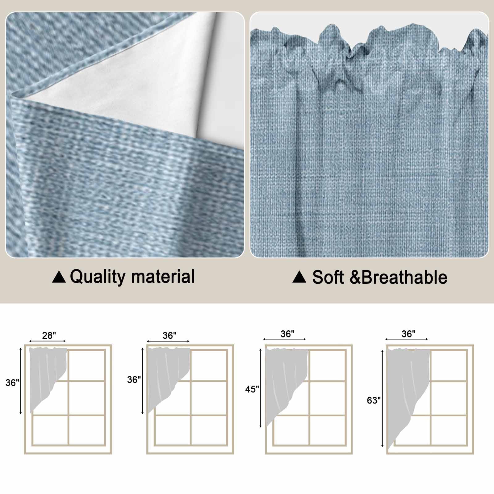 Swag Valance Curtains for Windows, Vintage Sky Blue Light Filtering Kitchen Curtains, Farmhouse Retro Solid Color Linen Texture Window Treatment Valances for Living Room, 36x63 - 2 PCS