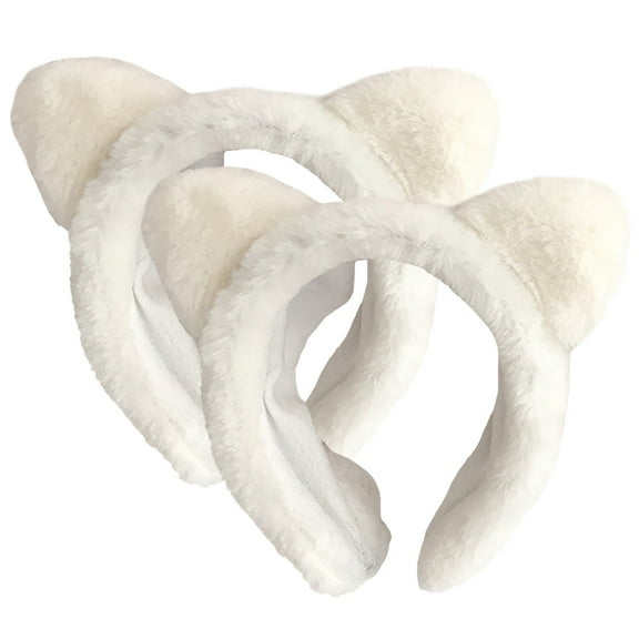 Supvox 2Pack Furry Cat Ears Headband Plush for Nighttime Moisturizing Sleepover Parties
