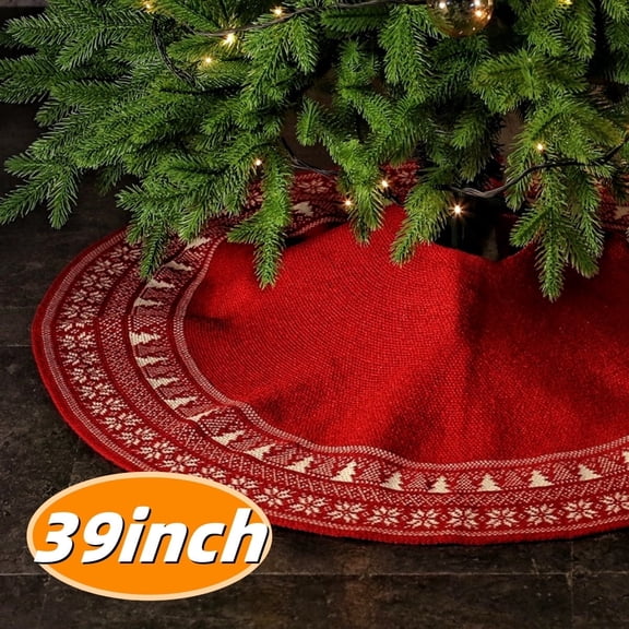 Christmas Tree Skirt Knitted Tree Skirts for Christmas Tree Decorations Warm Xmas Holiday Decoration (36inch/90cm,burgundy)
