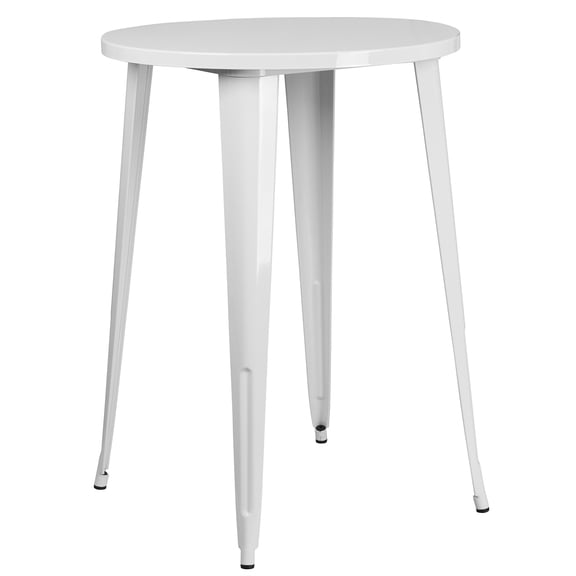 Pemberly Row Contemporary 30" Round Metal Bar Table in White
