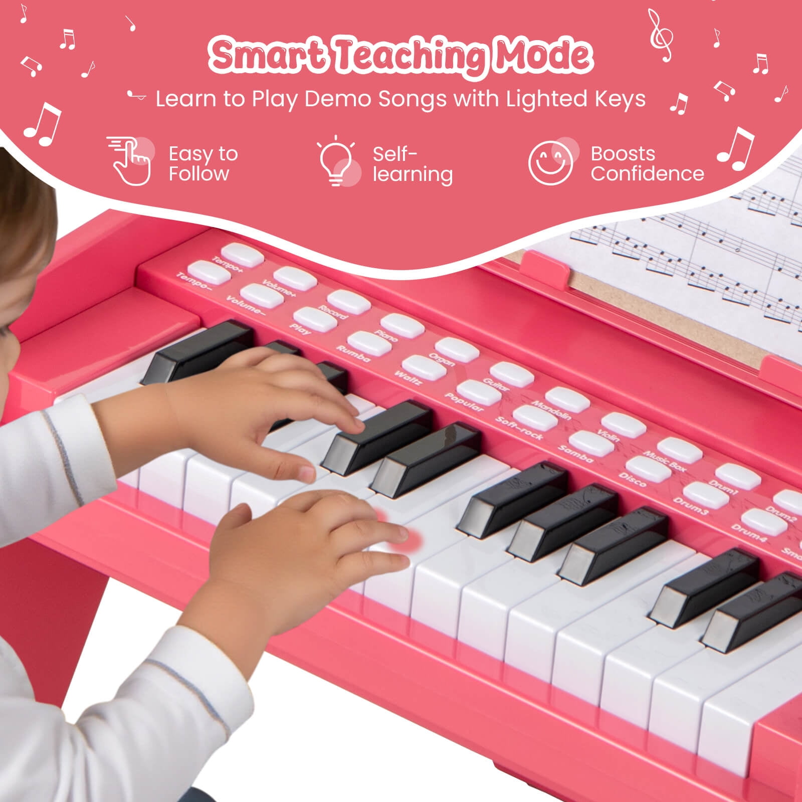 Infans 25 Keys Digital Piano w/Music Stand,Teaching Mode,Lighted Keys, Adjustable Speed