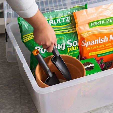 Stackable Plastic Storage Bins with Lids, 68 Qt, , See-Through Organizing Solution, Secure Latches, , USA