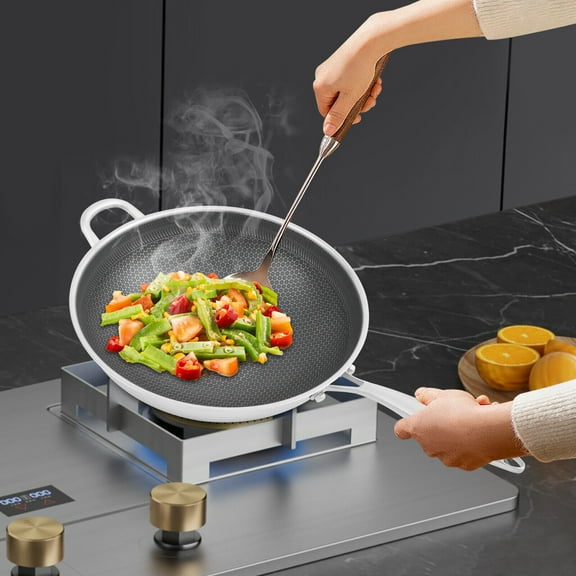 Stainless Steel Honeycomb Wok with Tempered Glass Lid for Versatile Cooking