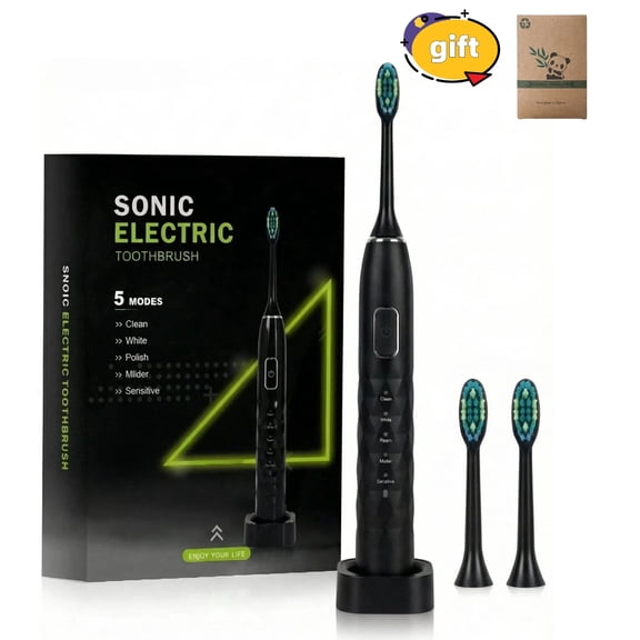 GUFICLE Diamond Pearl Sonic Electric Toothbrush for Adults, 5 Modes with 50-Day Battery (2 Brush Heads), Black
