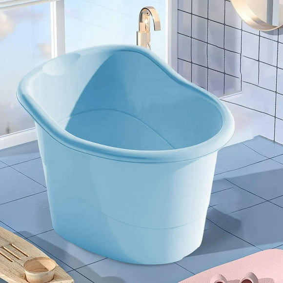 Cubo de baño para bebés portátil con asiento de apoyo para sentarse y sumergirse, bañera para niños de 5 a 8 años Azul