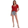 thumbnail image 6 of Women's 2-Pack Casual Loose T-Shirts Square Neck Ruffle Puff Sleeve Short Sleeve Summer Tops Black/Red, 6 of 7