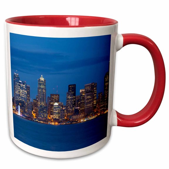 3drose, Wa, Seattle, Skyline View over Elliott Bay from West Seattle, 11oz Two-tone Red Mug