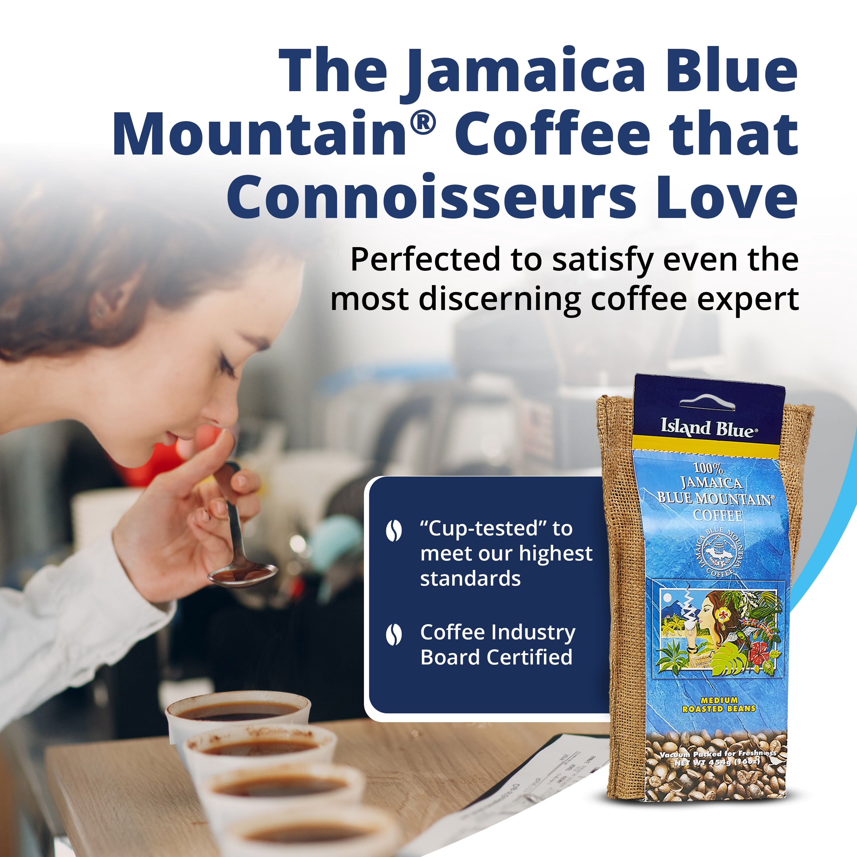 Island Blue Jamaican Blue Mountain Coffee Fresh Roasted Coffee Beans Medium Roast 16oz