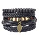 thumbnail image 1 of Pulsera ajustable de estilo tropical tejida a mano Pulsera de moda con hojas Pulsera de cuero DIY para hombre Pulsera trenzada de varias capas Set de 4 pulseras, 1 of 8