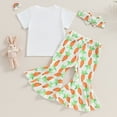 thumbnail image 3 of Bagilaanoe 3Pcs Baby Girl Easter Clothing Sets Toddler Letter Print Short Sleeve T-shirt Tops + Flare Trousers + Headband 6M 12M 18M 24M 3T 4T Kids Pants Set, 3 of 6