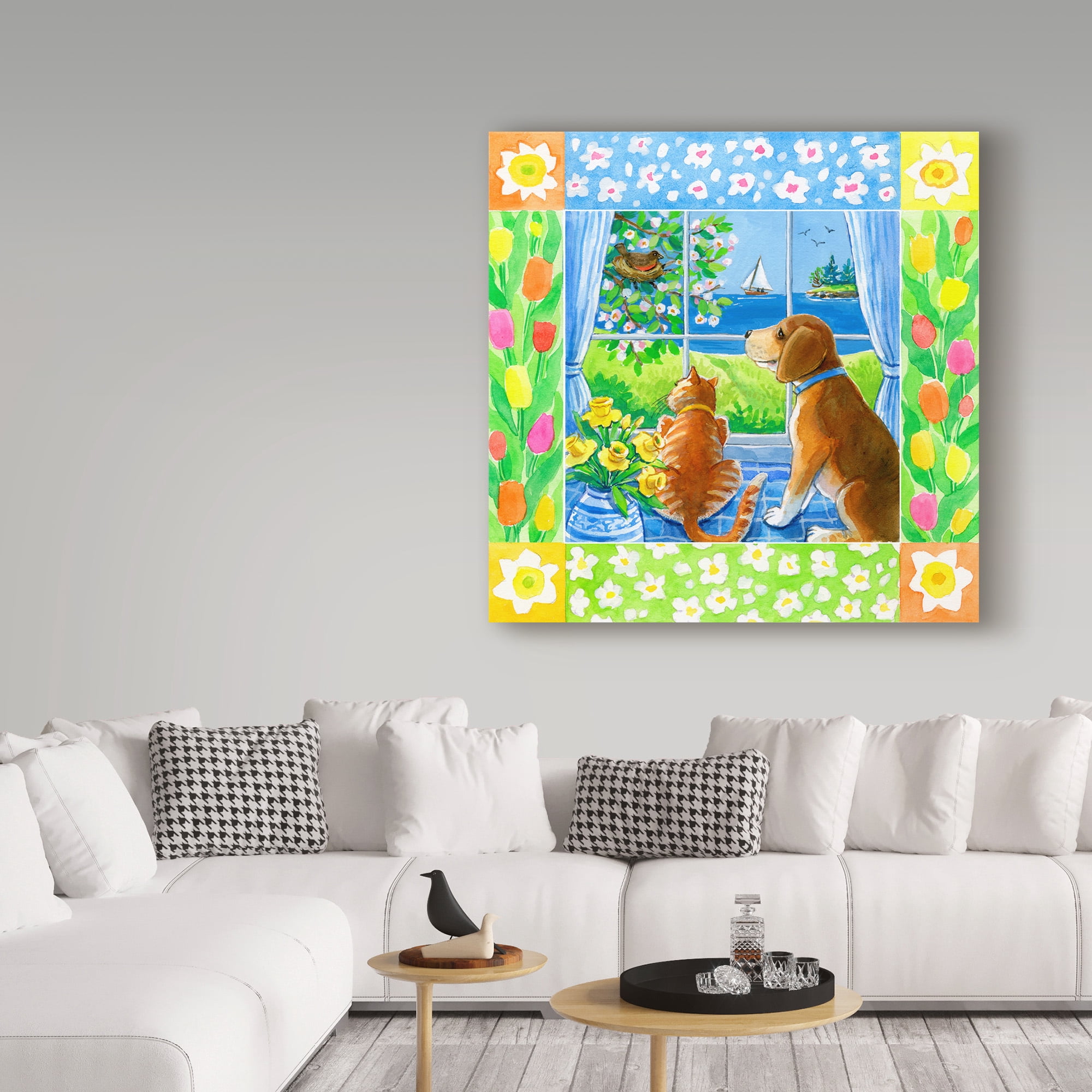 Trademark Fine Art 'Spring Cat And Dog' Canvas Art by Geraldine Aikman