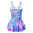 thumbnail image 2 of TTAO Kids Girls One Piece Mermaid Swimsuit Fish Scale Printed Swimming Dress with Built-in Shorts Purple 5-6, 2 of 7