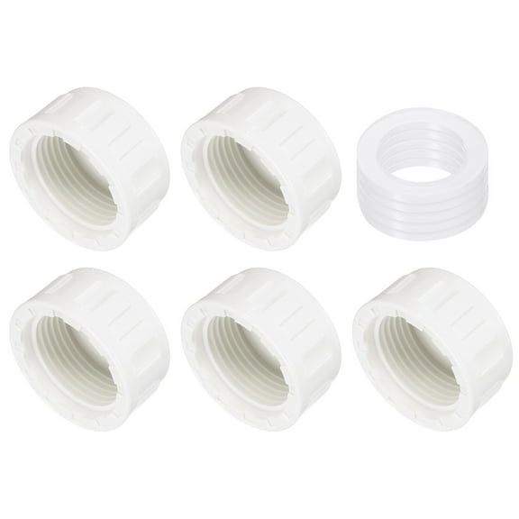 5Pack 1 Inch PT Female Thread Pipe Fitting Cap, Cleanout Water Drain End Caps, Pipe Plug Socket Fittings with Gasket for Water Heater Supply Lines, Plumbing, White