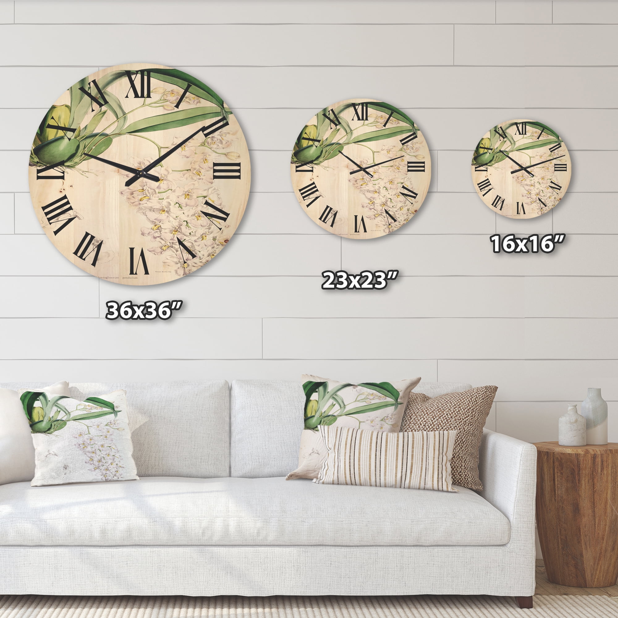 Designart 'Ancient White Orchid II' Traditional Wood Wall Clock