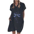 thumbnail image 1 of Vestido casual de color sólido con botones de solapa y manga corta de algodón y lino para mujer Pompotops ghjkhdj14799, 1 of 8