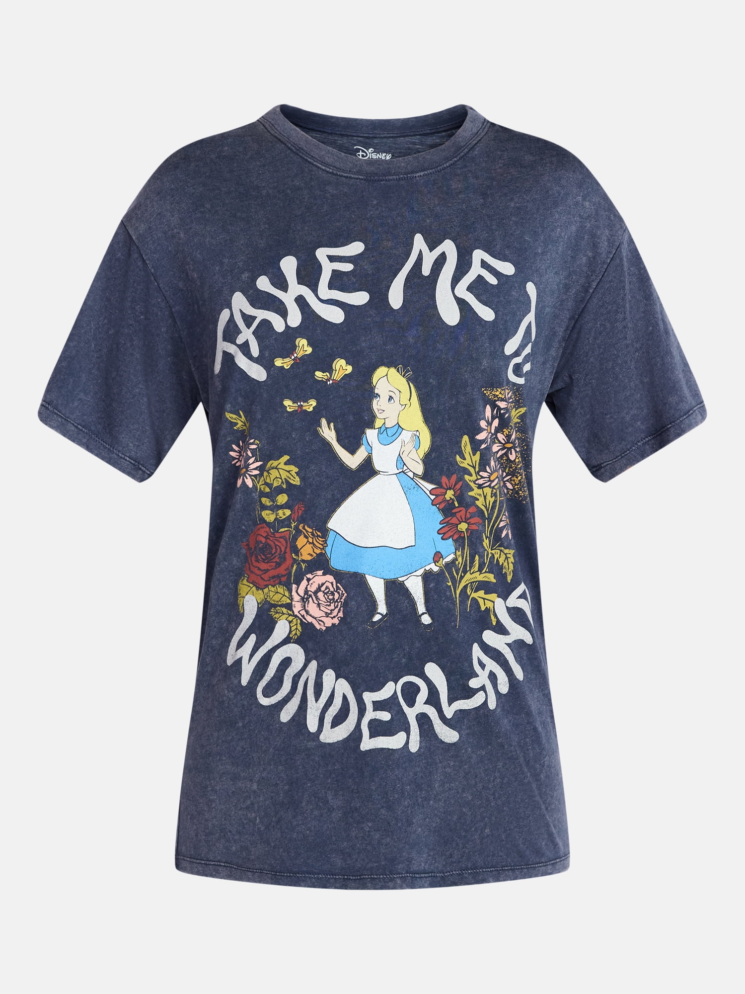 Alice in Wonderland Women's Washed Graphic Tee with Short Sleeves, Sizes XXS-XXL