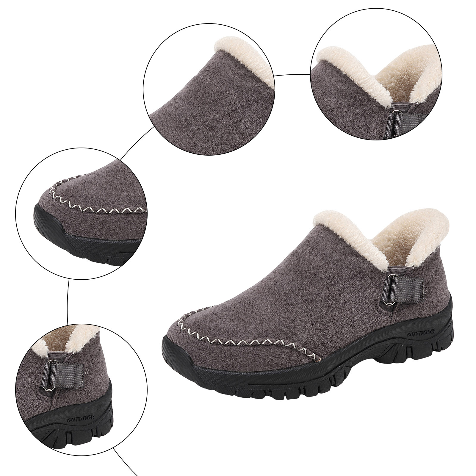 Dakaela Womens Winter Snow Boots Fleece Lined Hiking Slip on Loafers Sneakers Outdoor Plush Short Booties Shoes Grey 9