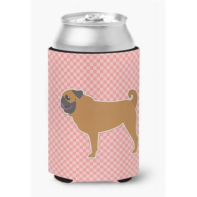 Carolines Treasures BB3647CC Pug Checkerboard Pink Can or Bottle Hugger