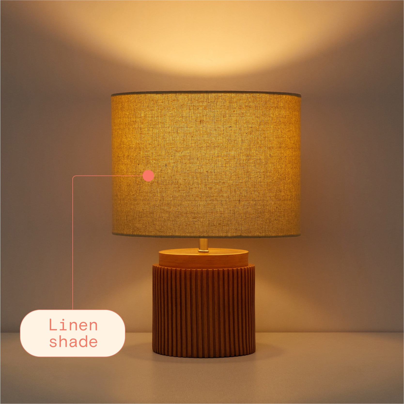 Beautiful 10.25" x 10.25" x 14" Brown Faux Ribbed Wood Table Lamp by Drew Barrymore