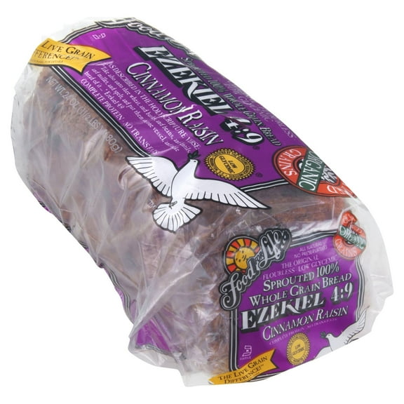 Food for Life Ezekiel 4:9 Cinnamon Raisin Sprouted Whole Grain Bread, 24 oz Loaf, Frozen, 20 Count Bag