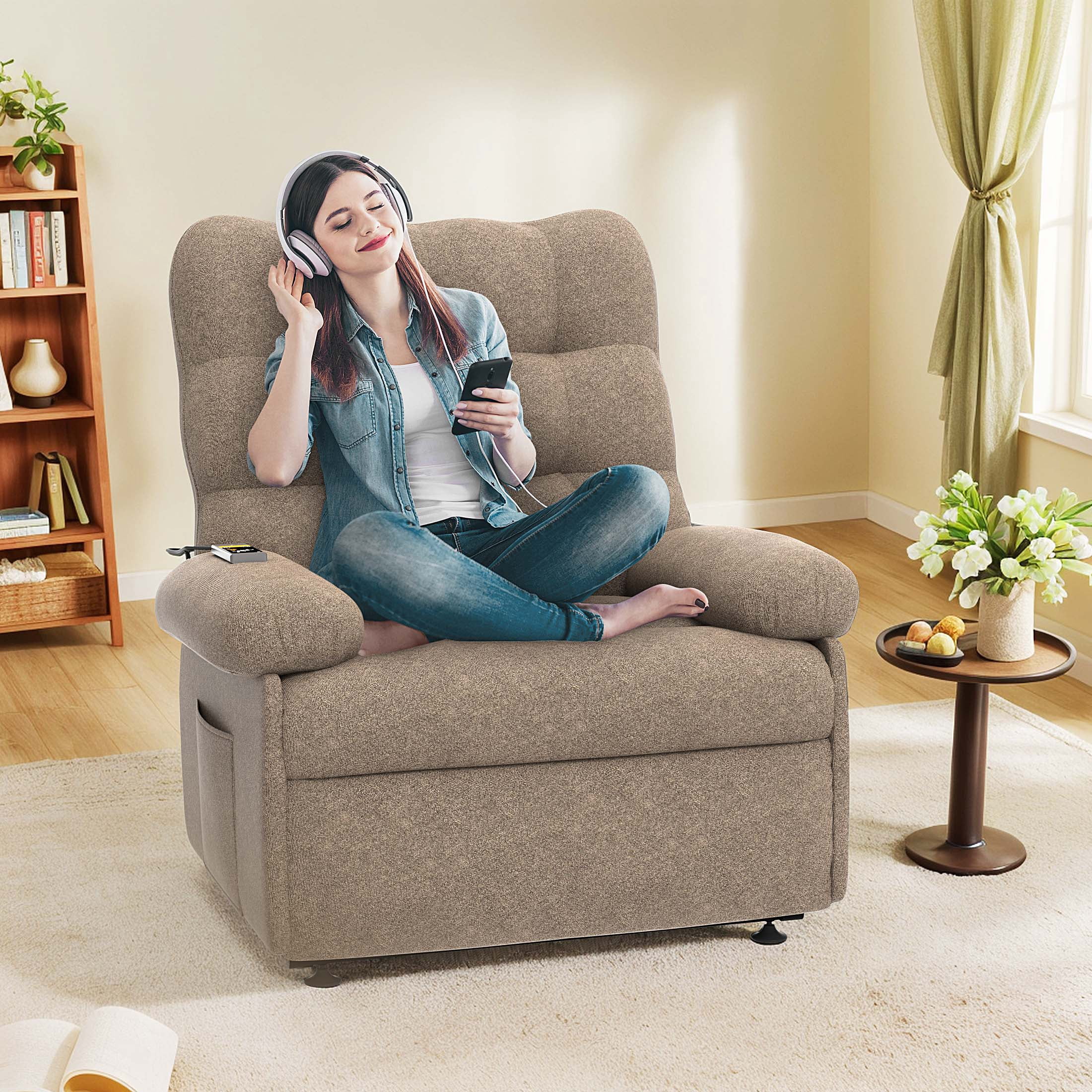 Electric Recliner Chair, Elderly Sofa with Side Pocket and Spacious Seat, Back adjustment from 105°to 145°, Remote Control, Heavy Duty Reclining Mechanism Recliner for Home, Dark Coffee