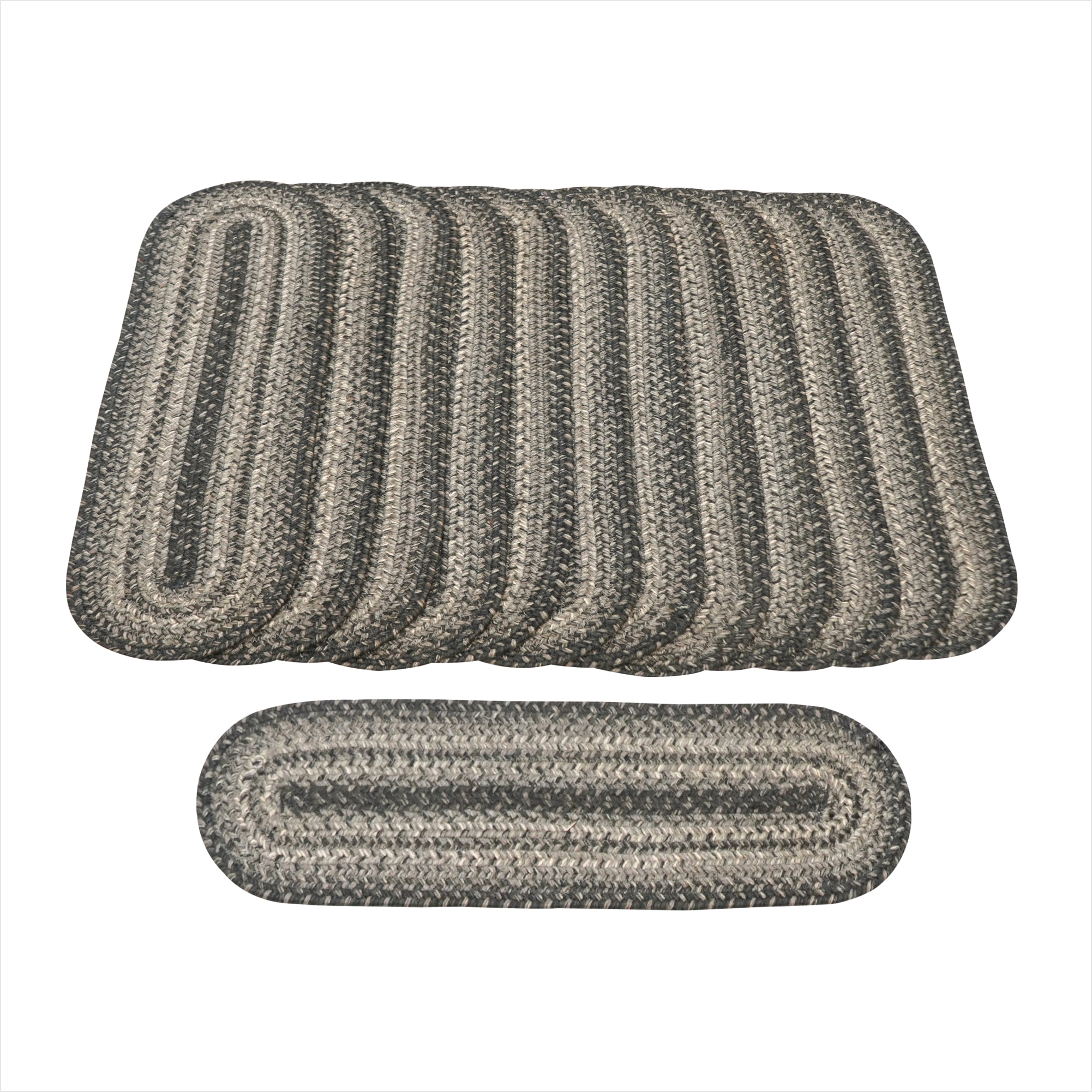 Homespice Flint Hill 13 Pcs Reversible Gray Stair Tread 8"x28" Oval