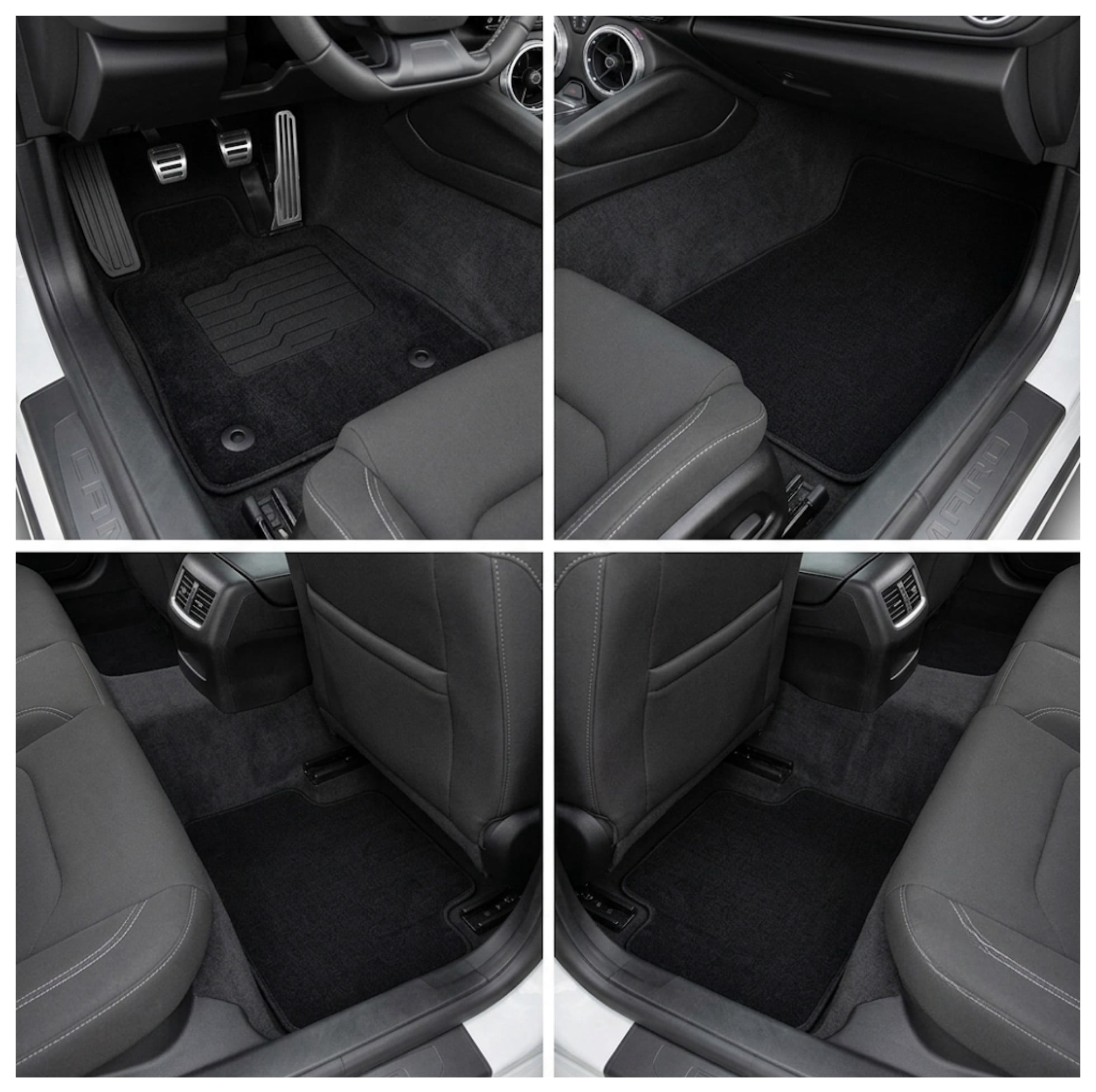 Carpet Floor Mats for 2016 to 2025 Chevrolet Camaro with Driver Heel Pad, Front and Rear, Black - ecoMats
