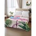 thumbnail image 2 of Summer Pink Flamingo King Size Flat Sheet, Wrinkleproof & Fadeproof Cooling Flat Bed Sheet Only, Beach Tropical Palm Leaves Breathable Soft Bedding Top Sheets 105 x 98 Inches, 2 of 8