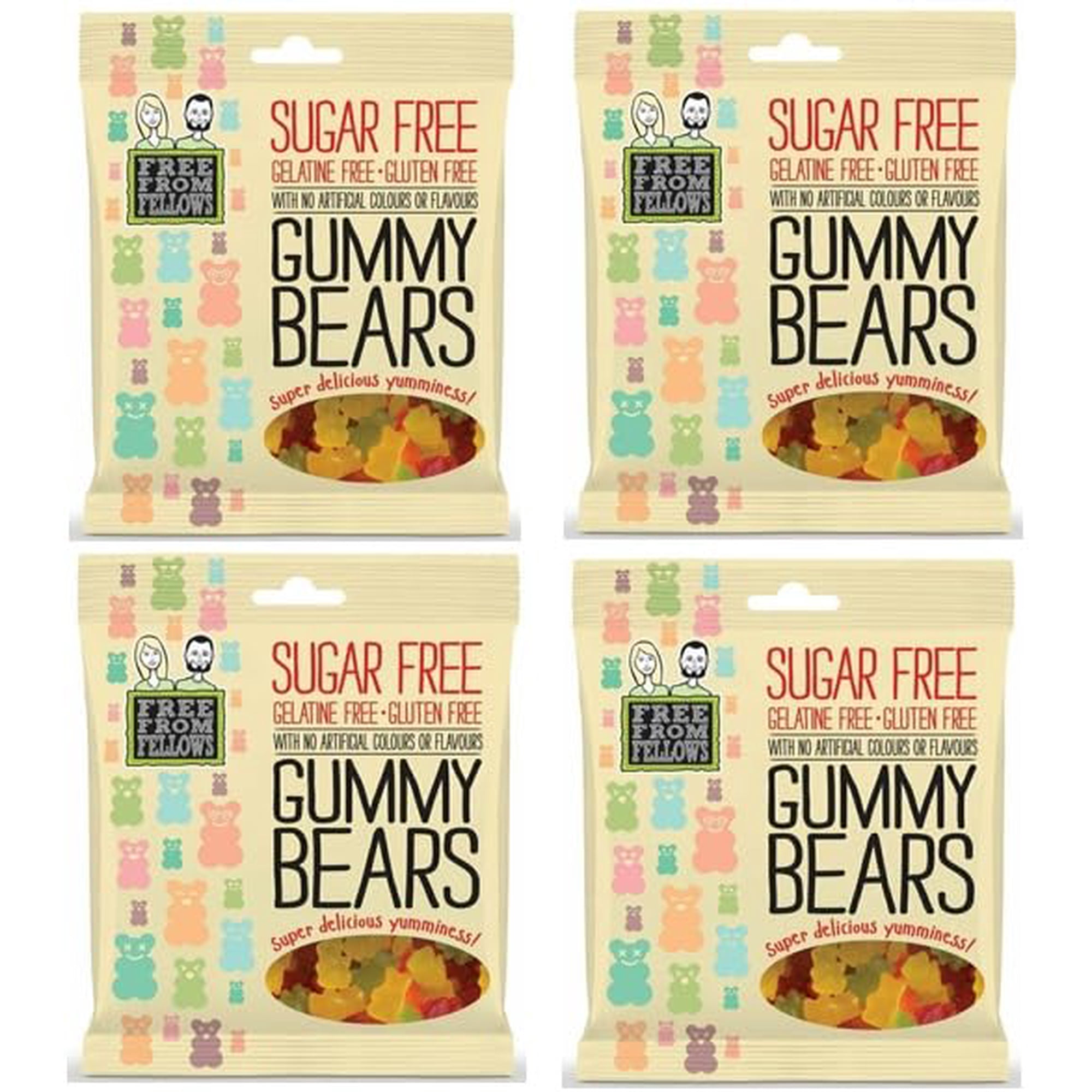 Sugar Free Sweets & Gluten-Free Gelatine Free Vegan Free from Fellows Gummy Bears Value Pack Sugarless Super Snack Delicious yumminess 70g x 4