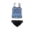 thumbnail image 2 of Profile Womens Geo Ruffled Brief 2 Piece Tankini, Blue, 14, 2 of 2