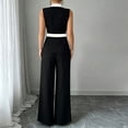 thumbnail image 6 of Women's Color Block Lapel Sleeveless Vest Straight Leg Pants 2 Piece Outfit, Belted Blazer Matching Suit Black S(S), 6 of 7