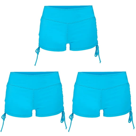 Raindrops 3pcs Women's Swim Boardshorts Beach Short Pants Side Adjustable Tie Yoga Running Shorts (Size L)
