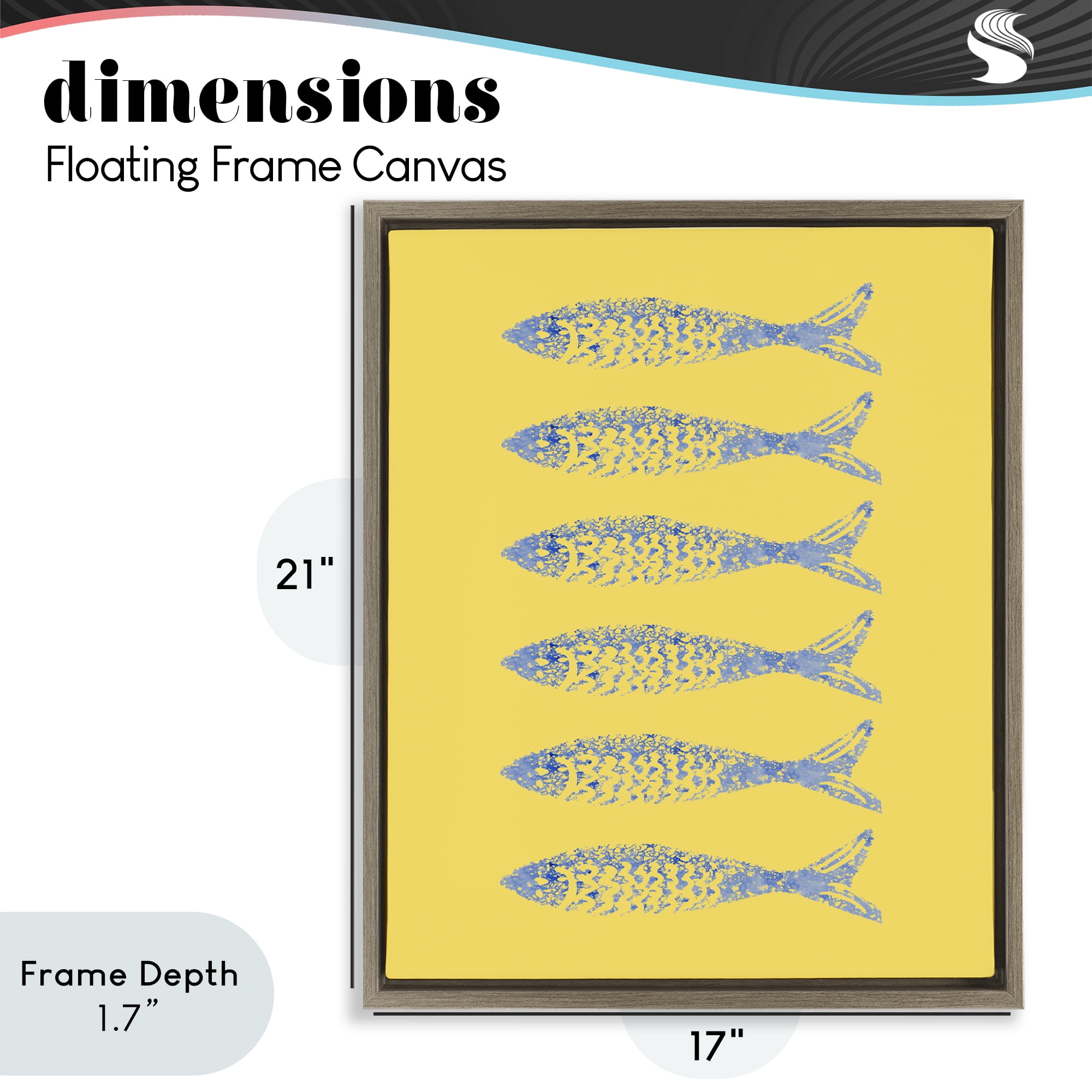 Stupell Industries Sardine Stamps on Yellow Brown Framed Floater Canvas Wall Art, design by Julie DeRice